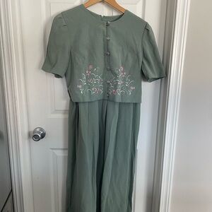 Asymmetrical Green Dress with Floral Embroidery